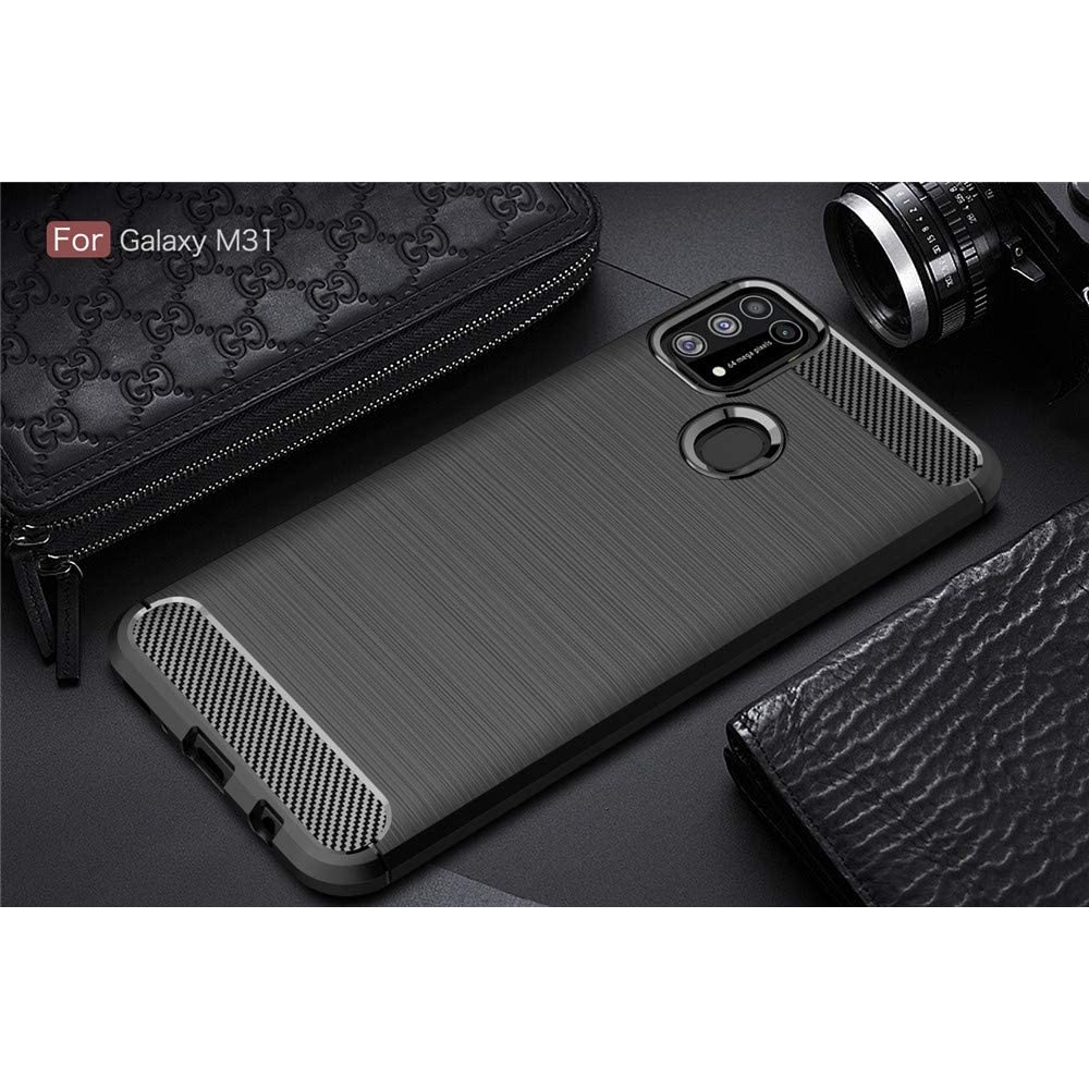 Ốp điện thoại silicone dẻo sợi cacbon bảo vệ toàn diện cho Samsung Galaxy M21