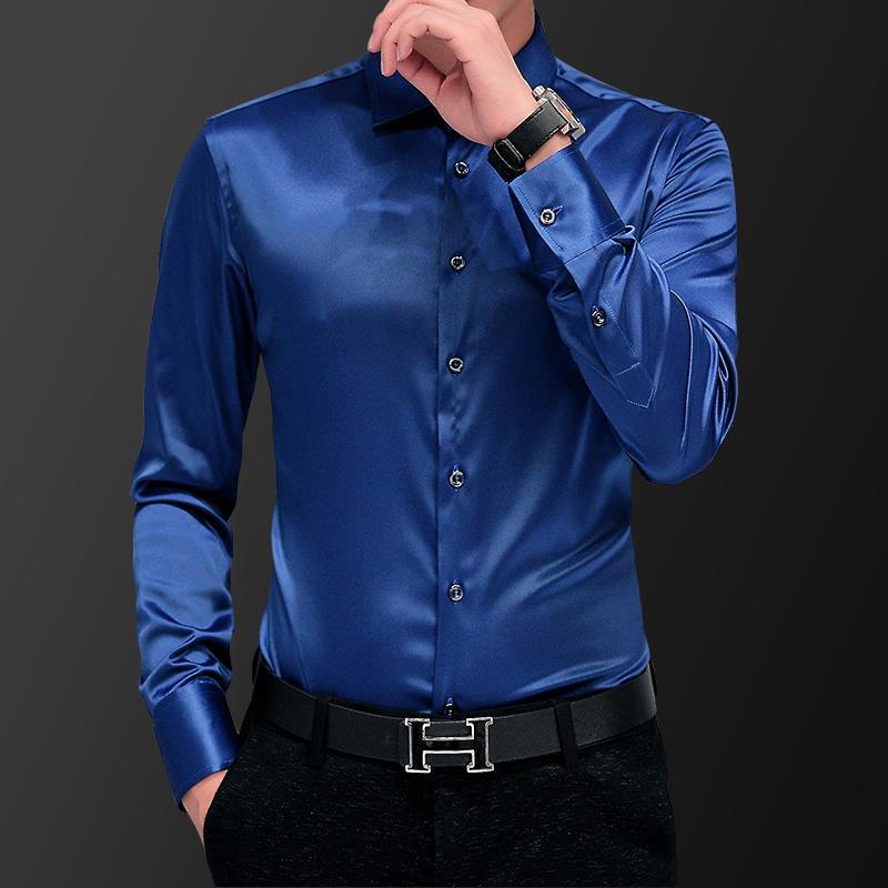 Áo Sơ Mi Tay Dài Vải Lụa Satin Nhanh Khô Chống Nhăn Màu Trơn Thời Trang Công Sở Cho Nam 26%