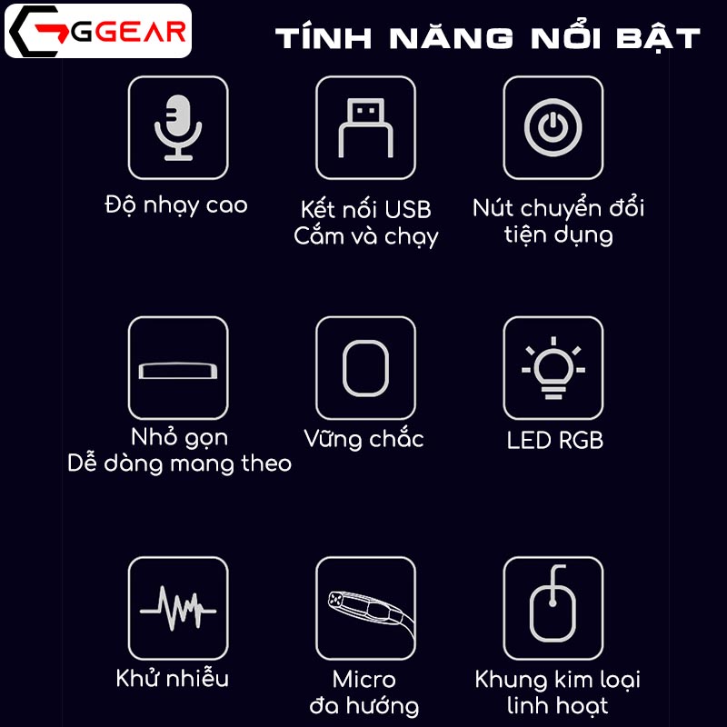 Micro thu âm Ggear MNS5 led rgb chống ồn lọc nhiễu âm thanh chân thực livestream học online đàm thoại trực tuyến gaming