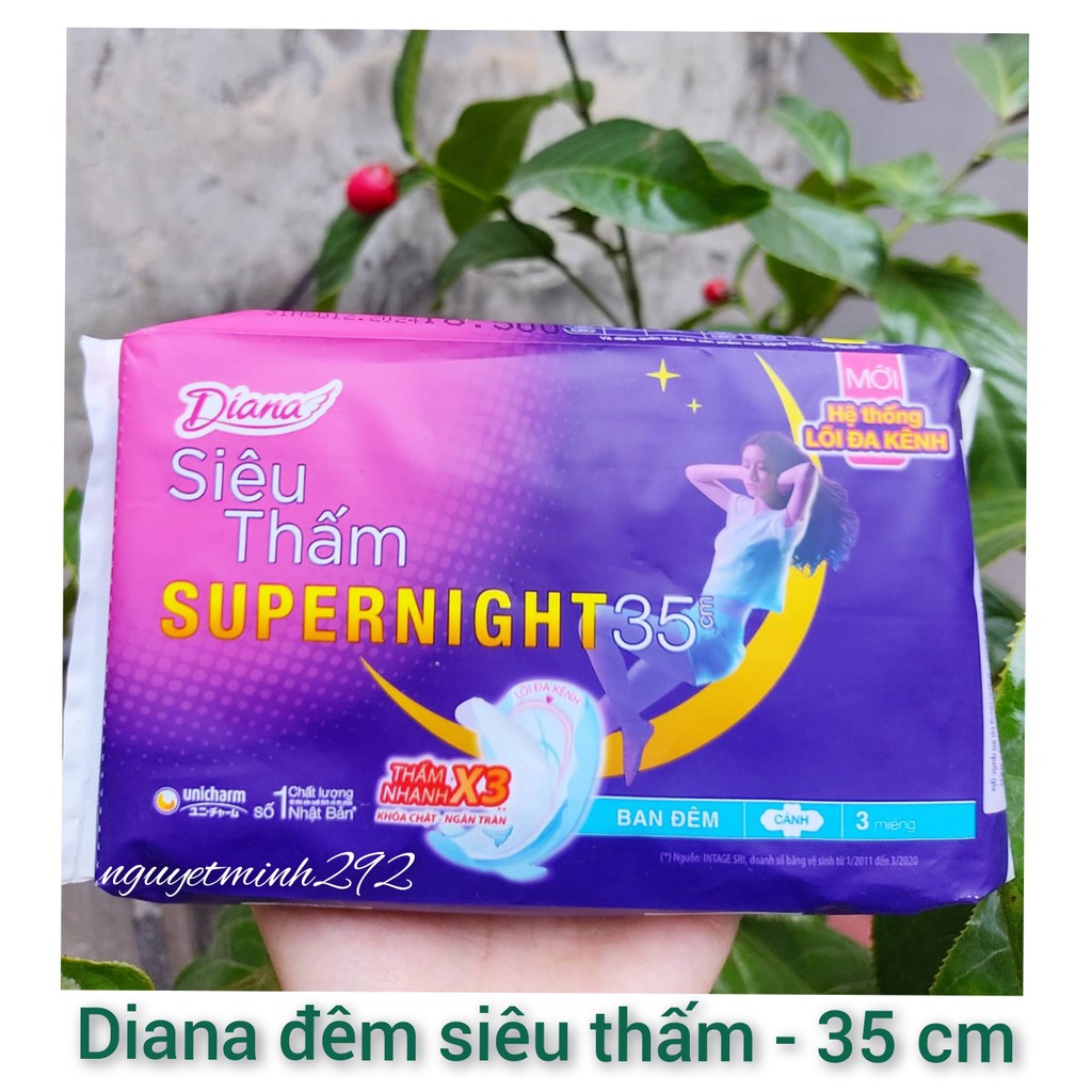 Băng Vệ Sinh Diana siêu thấm Super Night 35cm Có Cánh Ban Đêm - 3 miếng/gói