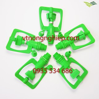 5 béc tưới cây phun mưa 2 tia hình vuông B-9011 Thái ren ngoài 17mm, 21mm, béc tưới cây trục xoay, tưới rau hoa, cây ảnh