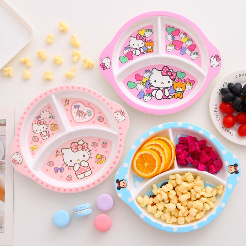 Đĩa nhựa Hello Kitty cho bé gái có chia ô đựng đồ ăn