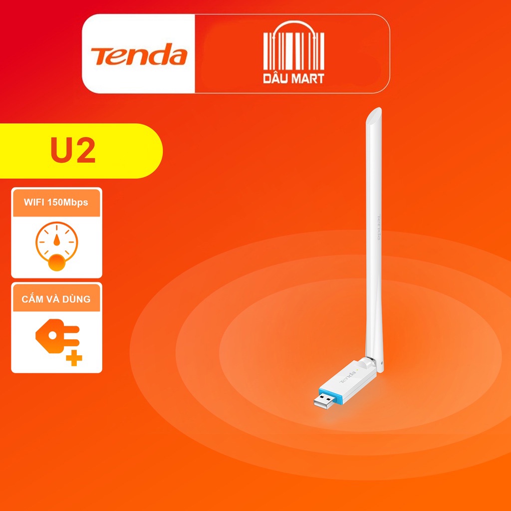USB WIFI TENDA U2 Thiết bị thu sóng Wifi chuẩn N 150MBPS không dây nano - Hàng chính hãng