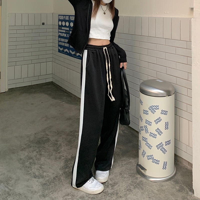 SUXI Quần Dài Thể Thao Ống Rộng Phối Dây Rút Thiết Kế Đơn Giản Dễ Phối Đồ Cho Nữ