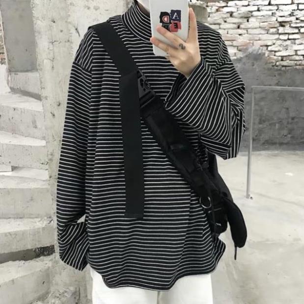 Áo sweater thun cổ lọ ống rộng kẻ sọc ullzang COCA 072