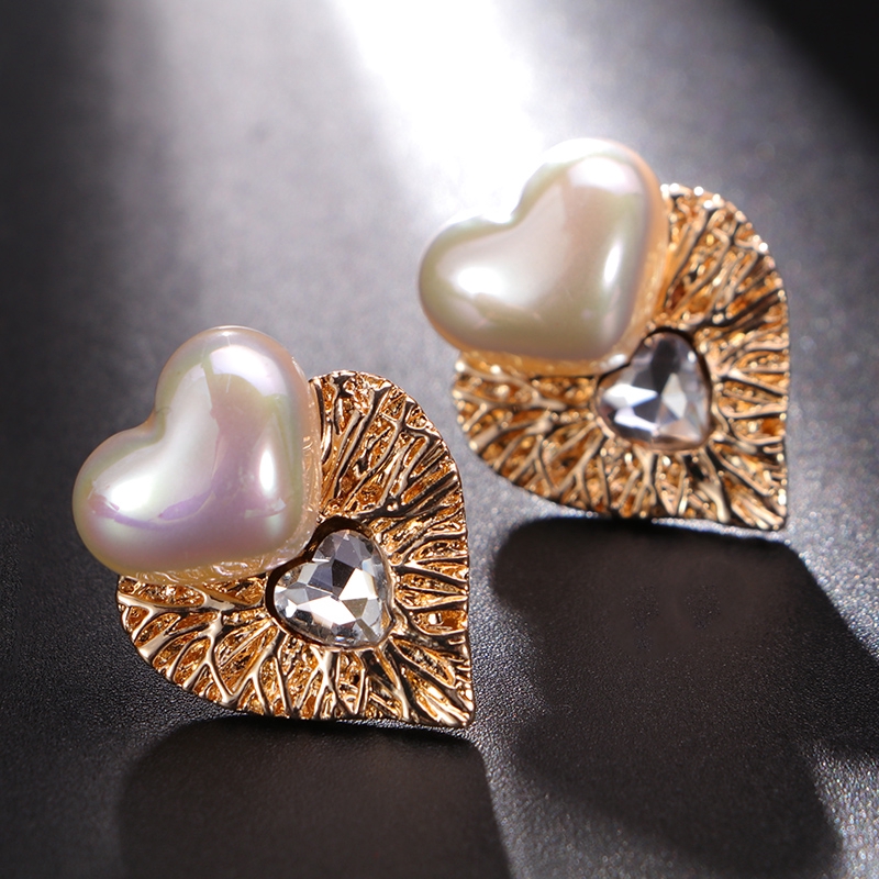 Khuyên Tai Trái Tim Mạ Bạc 925 Đính Hạt Giả Ngọc Trai