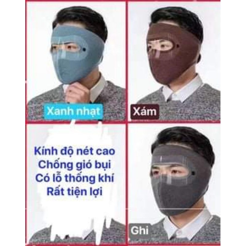 Khẩu trang ninja lót nỉ siêu ấm kèm kính chắn gió mưa bụi tiện lợi