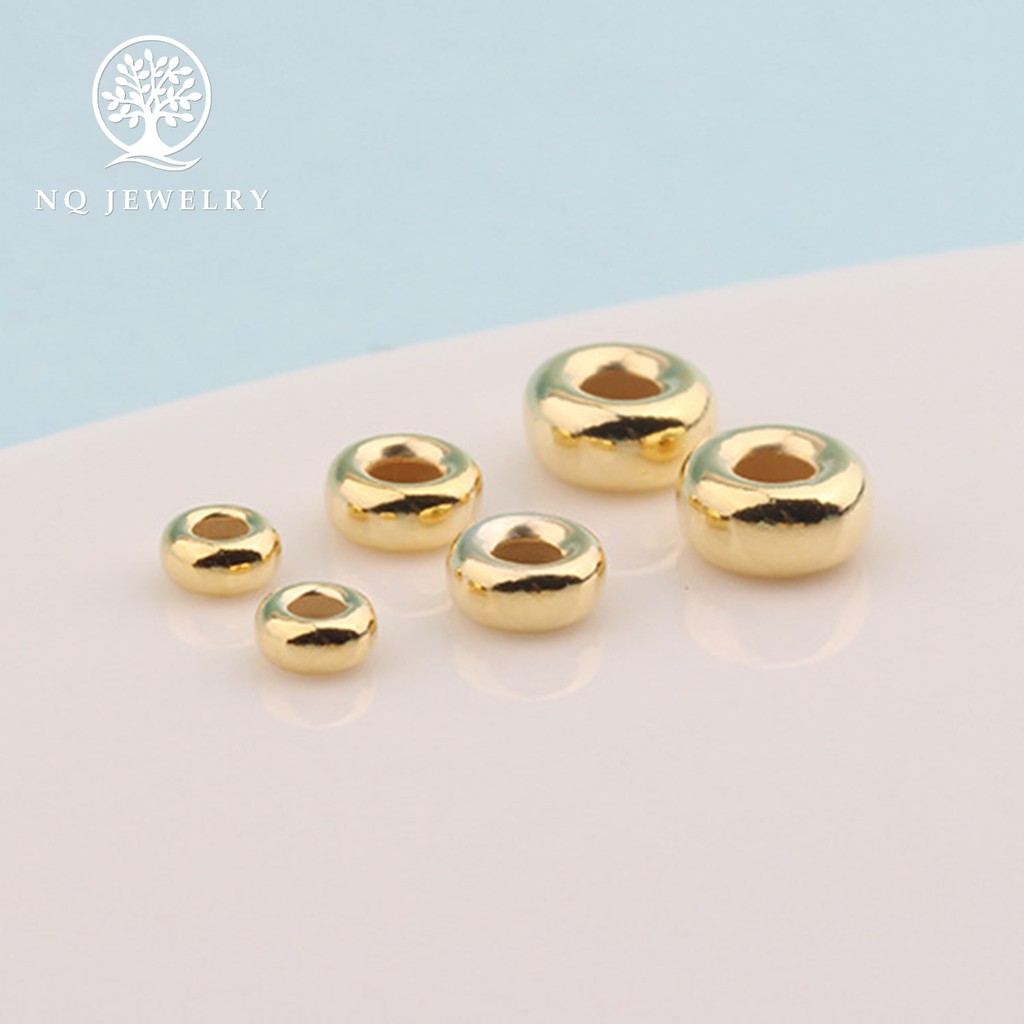 Charm bi bạc mạ vàng hạt dẹp 3mm - hạt cườm bạc mạ vàng - NQ Jewelry