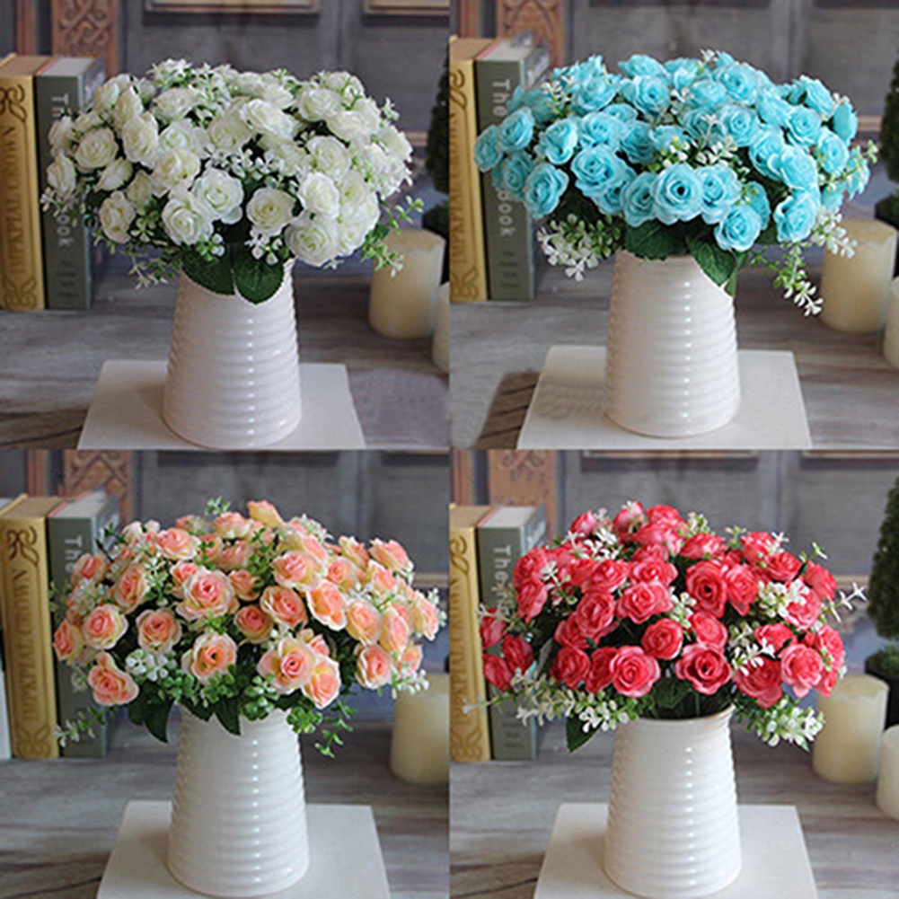 Bó hoa hồng nhân tạo 15 đầu sống động trang trí tiệc cưới / giáng sinh