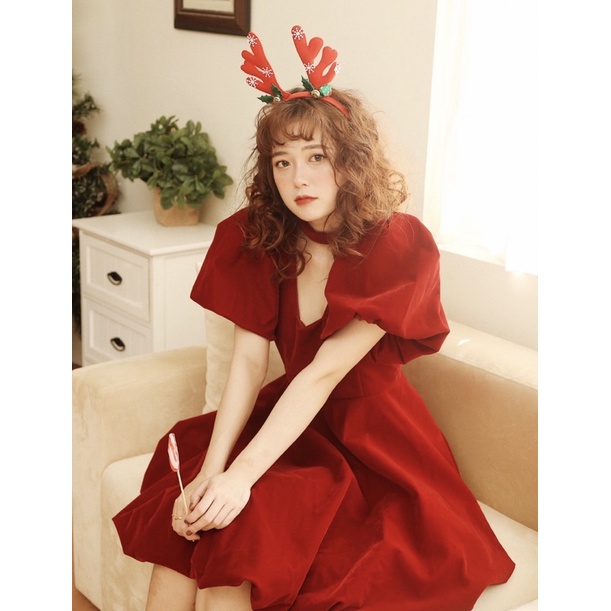 Váy nhung cứng Mary Dress tay bồng cổ thang thang caocaobycaochen có bigsize
