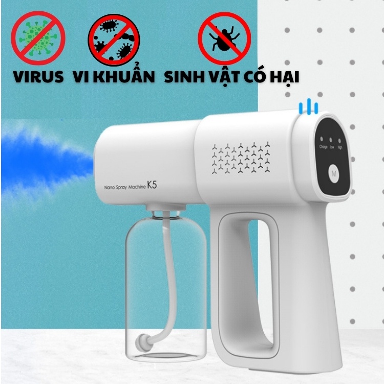 Súng xịt khuẩn -  Máy phun sương Nano cầm tay DIỆT vi khuẩn Virus tia UV an toàn cho bé