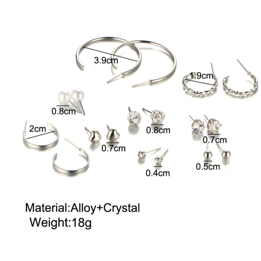 Set 9 Khuyên Tai Kim Loại Phong Cách Hàn Quốc Cho Nữ