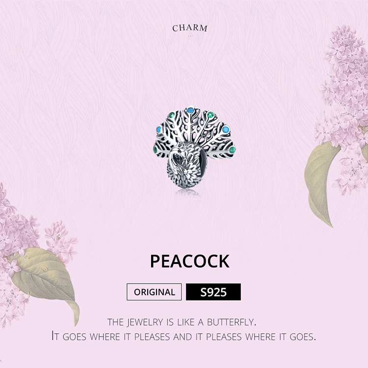 Hạt Trang Sức Bamoer bạc Hình Chim Công 3d Sang Trọng Cỡ 3mm