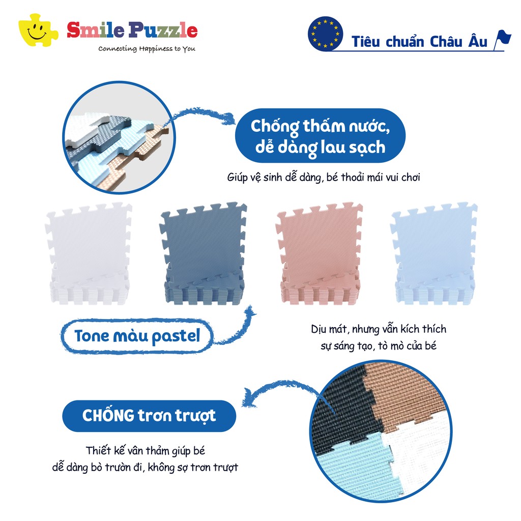 THẢM XỐP CHO BÉ SMILE PUZZLE - ĐƠN MÀU PASTEL  - KHÔNG MÙI - TIÊU CHUẨN CHÂU ÂU