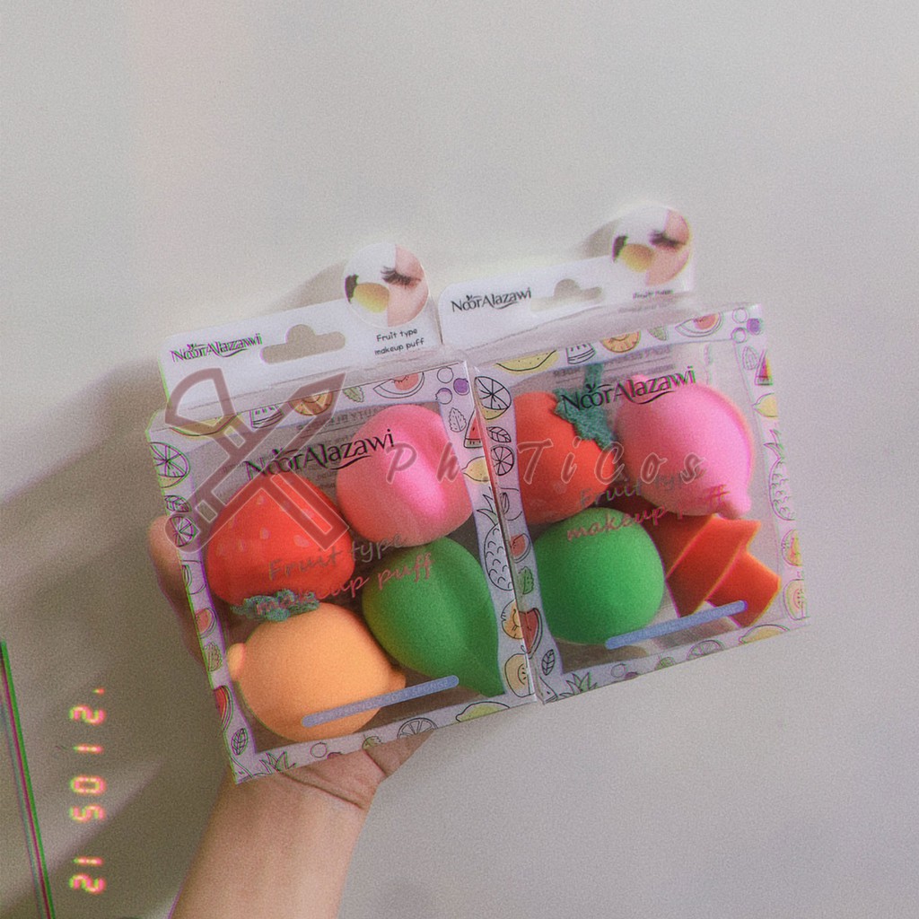 Set 4 bông mút phấn tán đánh kem nền cushion hình trái cây nền Noor Al Azawi Makeup Puff Fruit type - PMBT-1205-S4BM