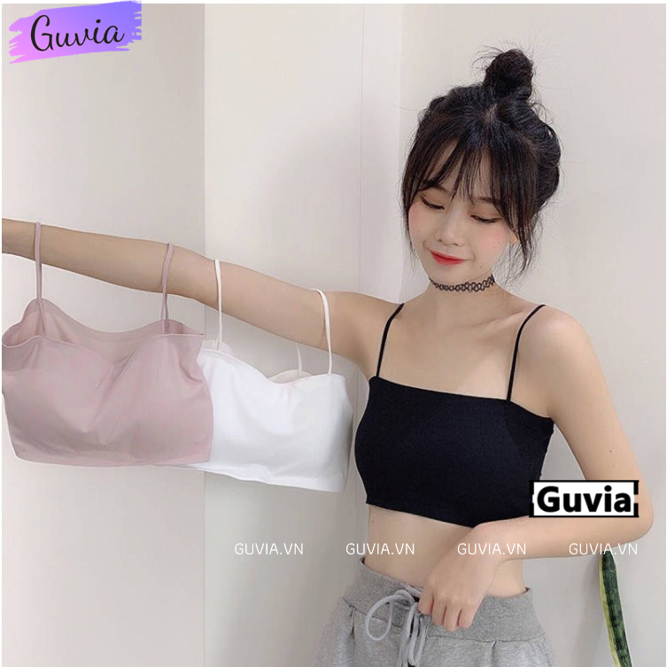 Áo Croptop BRA ĐÚC SU Trơn Nữ Có Mút Ngực, Áo Bra Dây Chất Thun Lạnh Không Gọng Hở Lưng GUVIA CR100