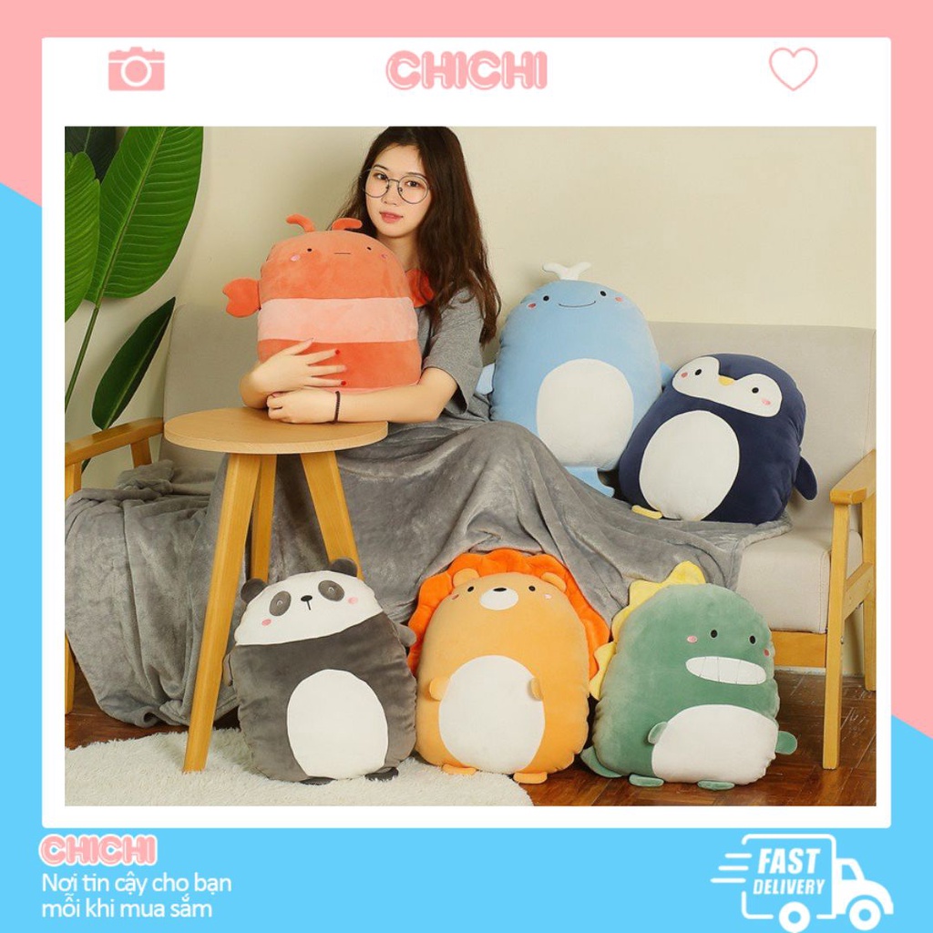 Bộ chăn gối văn phòng 3 trong 1 hình thú siêu đáng yêu cute Gấu bông có mền bên trong ChiChi GM031