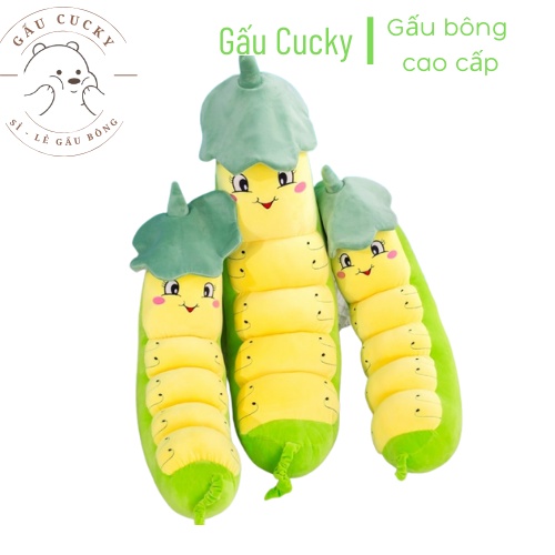 Gấu bông sâu khoai xanh, gối ôm hình chú sâu đậu dễ thương ⚡️SALE SALE⚡️ size 40cm, thú nhồi bông vải nhung mịn 4 chiều