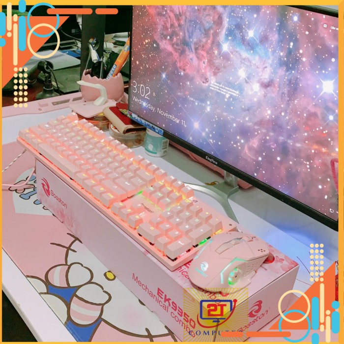 Giá siêu tốt  Combo Bộ Bàn Phím Chuột Cơ Bosston EK9350 Màu Hồng ( Pink )  - Bảo hành 12 tháng