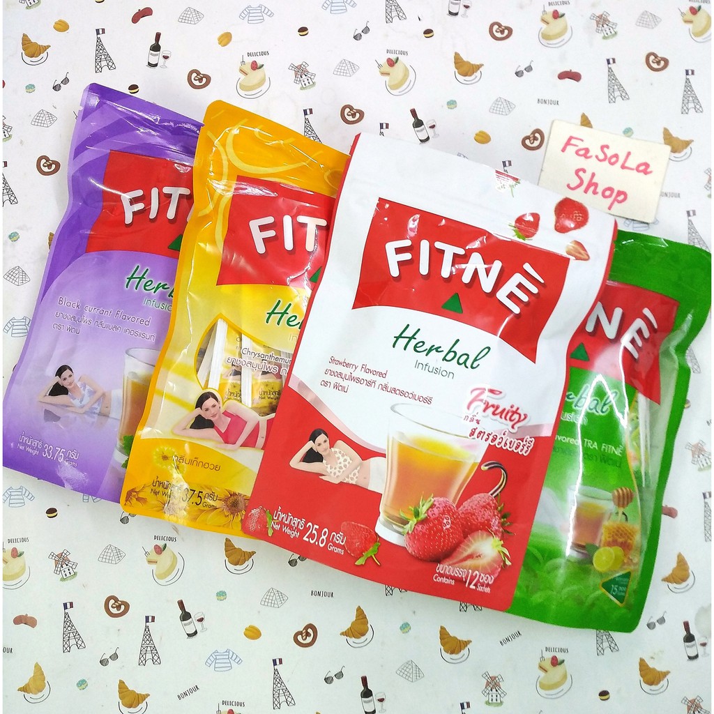 Trà thảo mộc FITNE Thái Lan dâu tây, chanh, hoa cúc, nho đen herbal ìnusion tra chanh mật ong hoa cúc nho đen vải