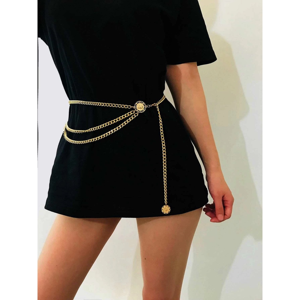 Đai xích váy màu vàng gợi cảm sexy trang trí tròn