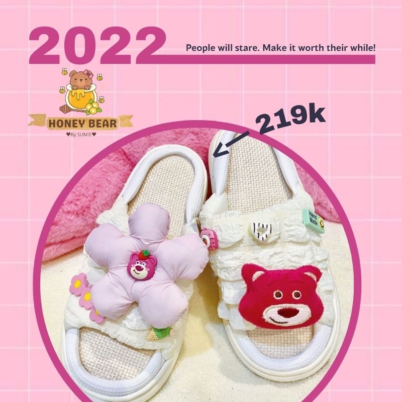 DÉP BÁNH MÌ ĐẾ SIÊU MỀM KÈM GẤU HOA VÀ HOA, STICKER TRANG TRÍ XINH XẮN