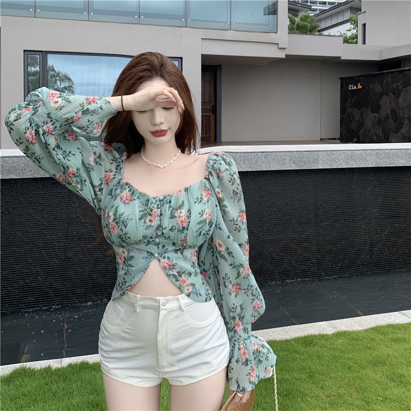 Áo sơ mi hoa nhí tay dài Emilyshop ulzzang