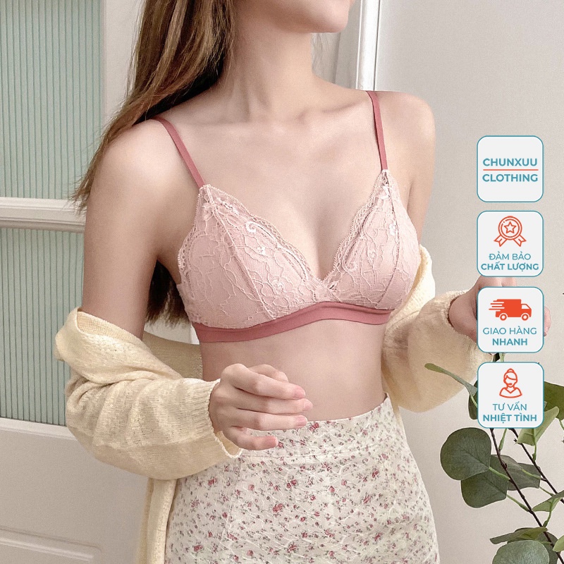 Áo lót ren nữ CHUNXUU không gọng đệm mỏng ôm ngực, phối ren hoa gợi cảm - AV33