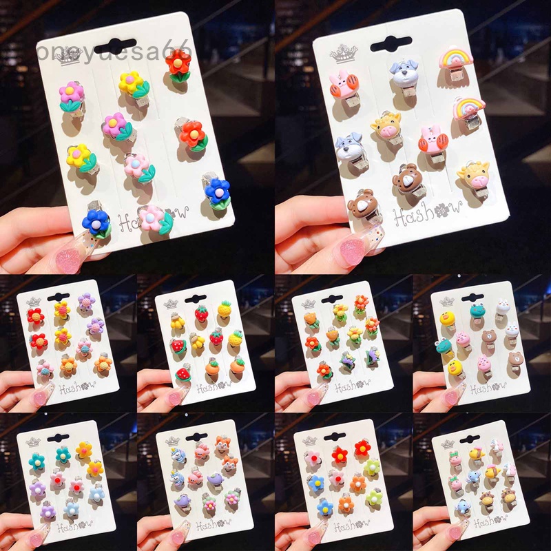 Khuyên Tai Dạng Kẹp Không Cần Bấm Lỗ Bằng Nhựa Resin Họa Tiết Hoạt Hình Dành Cho Học Sinh Nữ