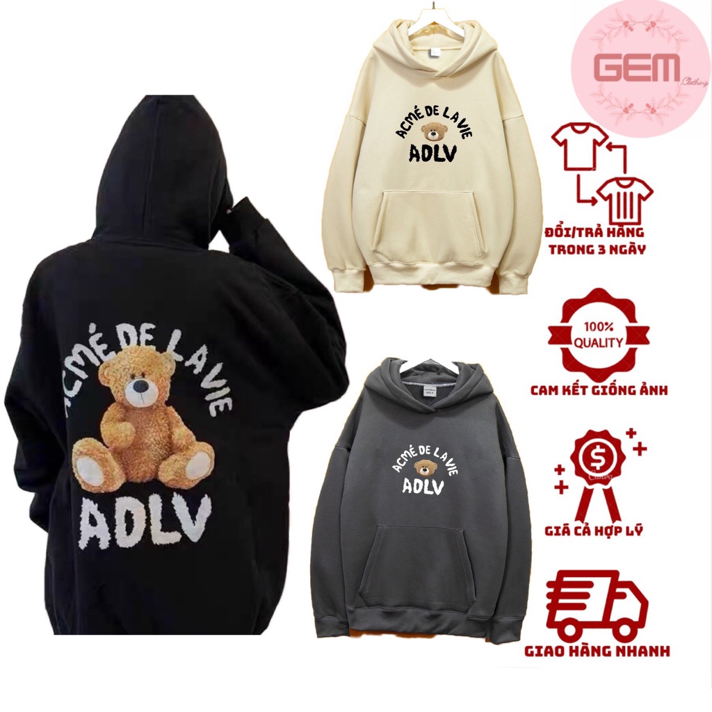 Áo nỉ hoodie ADLV GẤU , Áo nỉ hoodie unisex nam nữ form rộng oversize chất liệu Cotton kiểu dáng Hàn Quốc