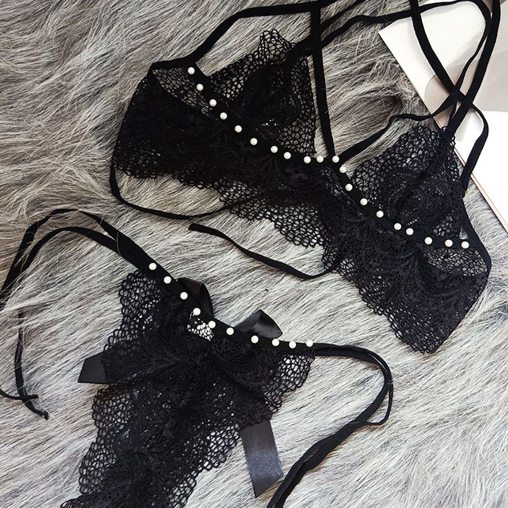 BACK2LIFE Set Đồ Lót Ren Trong Suốt Có Mút Nâng Ngực Gợi Cảm