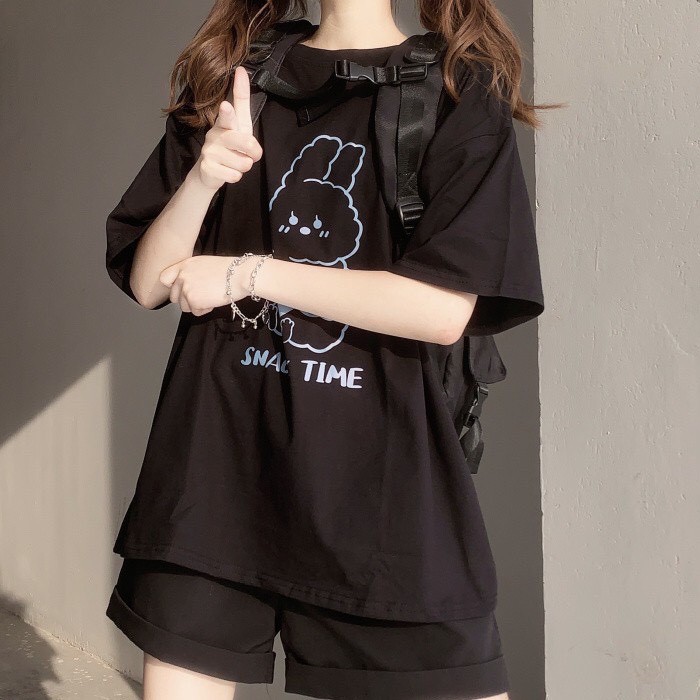 Áo thun tay lỡ 194SHOP Unisex vải coton dày dặn, co dãn, form rộng - Thỏ Snack Time