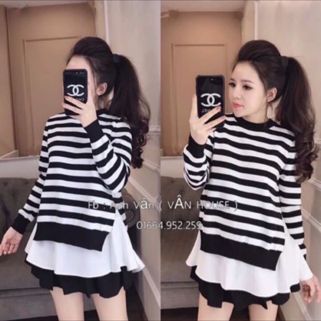 sét áo len phối sơ mi xinh xinh