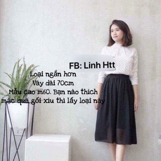 Chân váy midi voan trơn dáng dài (màu đen)