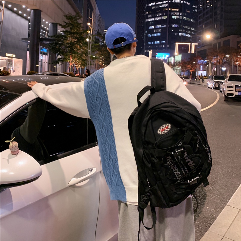 Áo sweater tay dài cổ tròn dáng rộng màu sắc tương phản phong cách Hàn Quốc cho nam size M-2XL