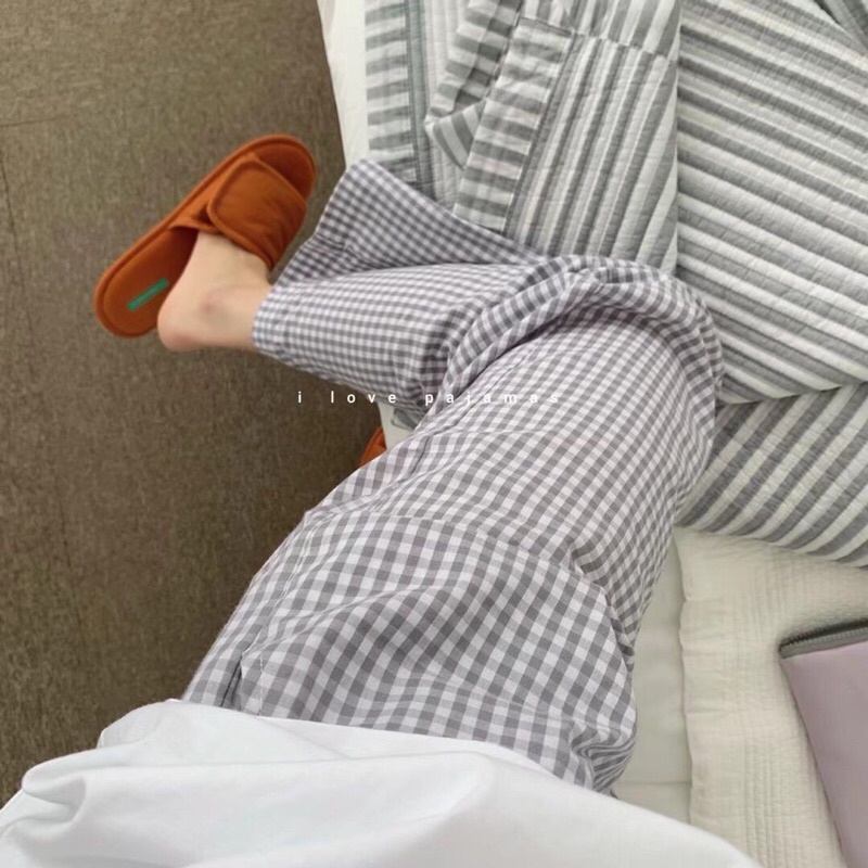 Đồ Bộ Nữ Cộc Tay, Bộ Đồ Ngủ Hình Mặt Cười Siêu Cute, Bộ Mặc Nhà Pijamas Nữ Tay Ngắn Quần Dài Caro Ulzzang Hàn Quốc 2021