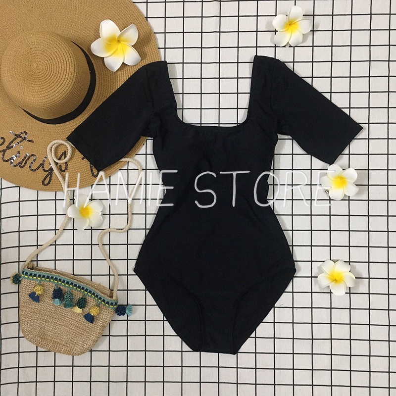 Đồ bơi nữ liền thân cộc tay khoét lưng BK04, bikini kín đáo đi biển bodysuit quyến rũ sexy