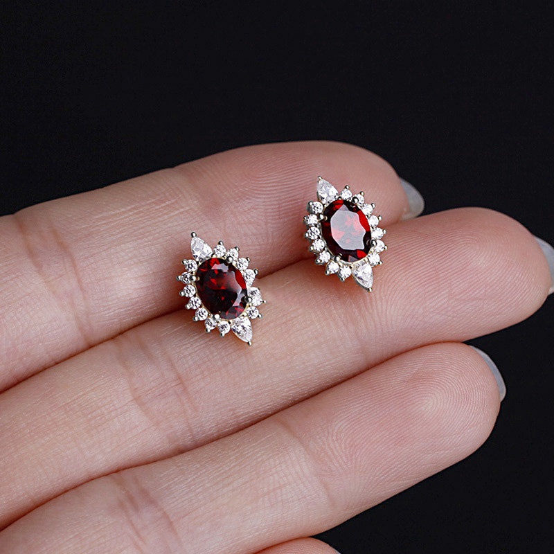 Bông Tai Khảm Đá Đỏ Chất Lượng Cao Phong Cách Retro Sang Trọng B2672 -Bảo Ngọc Jewelry