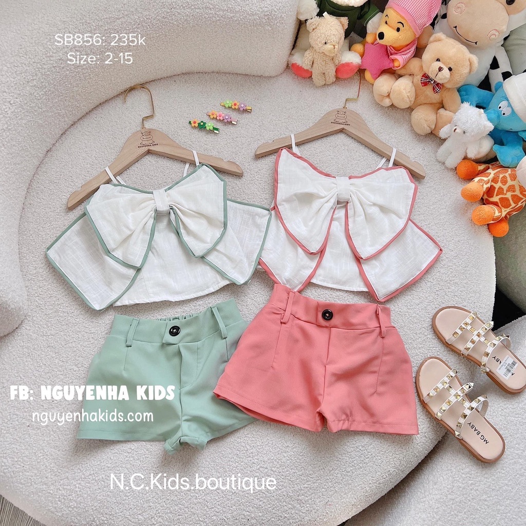 Bộ áo 2 dây nơ thô bé gái