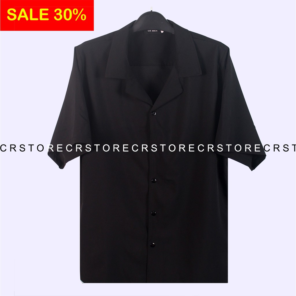 Áo sơ mi đen Cổ DANTON - VEST ngắn tay form rộng unisex nam nữ vải lụa | BigBuy360 - bigbuy360.vn