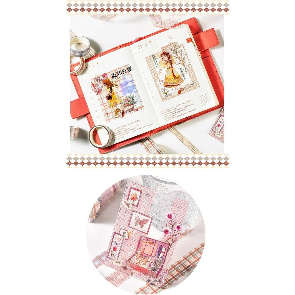 Enjoymore Set 10 Cuộn Washi Caro Ngẫu Nhiên Trang Trí Sổ Bullet Journal Miếng Dán Nhãn Sticker Dễ Thương