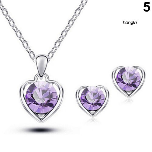 Set Vòng cổ Và Đôi Khuyên Tai Hình Trái Tim Đính Đá Pha Lê Thời Trang Dành Cho Nữ