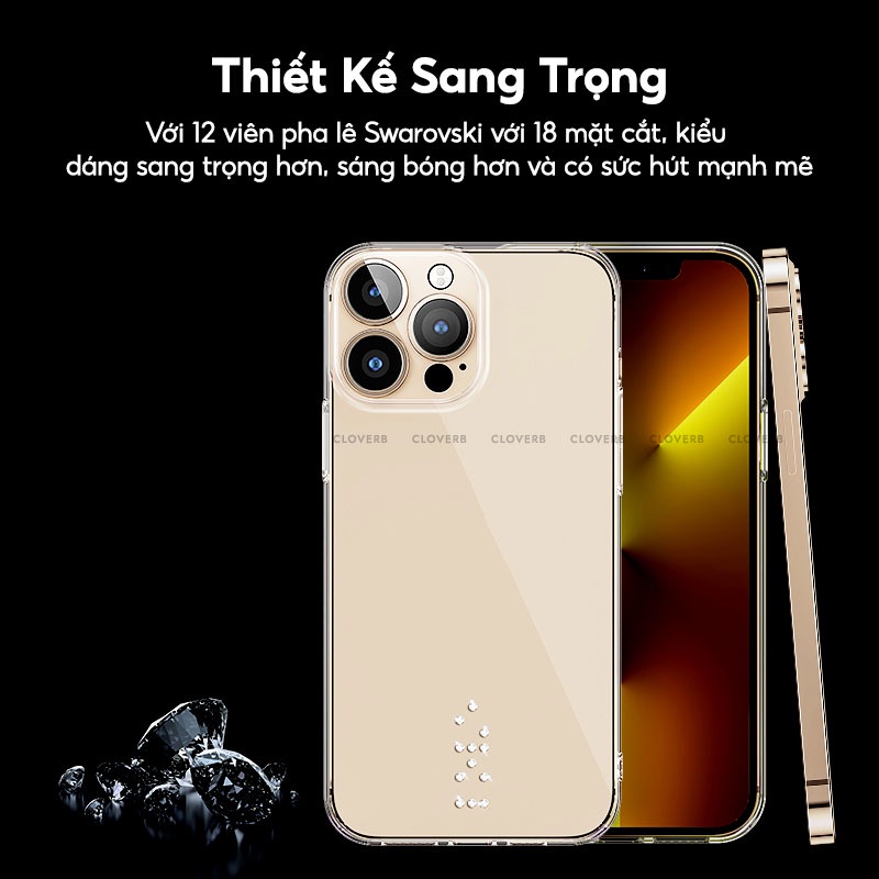 Ốp Lưng Trong Suốt Chống Ố MEMUMI Crystal Drill Mặt Lưng Đính Kim Cương Viền Bảo Vệ Camera Cho iPhone 13 Pro Max Cloverb