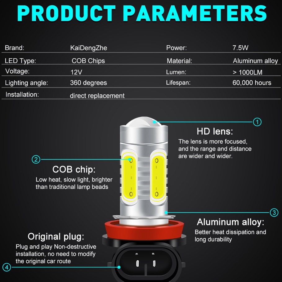 1 Đèn Pha LED Canbus H1 H3 H4 H7 H8 H9 H16 9005 HB3 9006 HB4 880 881 P13W H11 Chuyên Dụng Cho Xe Hơi Xe Máy