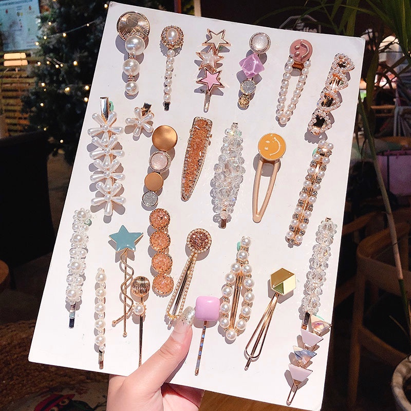 Kẹp Tóc Đính Đá Và Ngọc Trai Nhân Tạo Phong Cách Retro Thời Trang