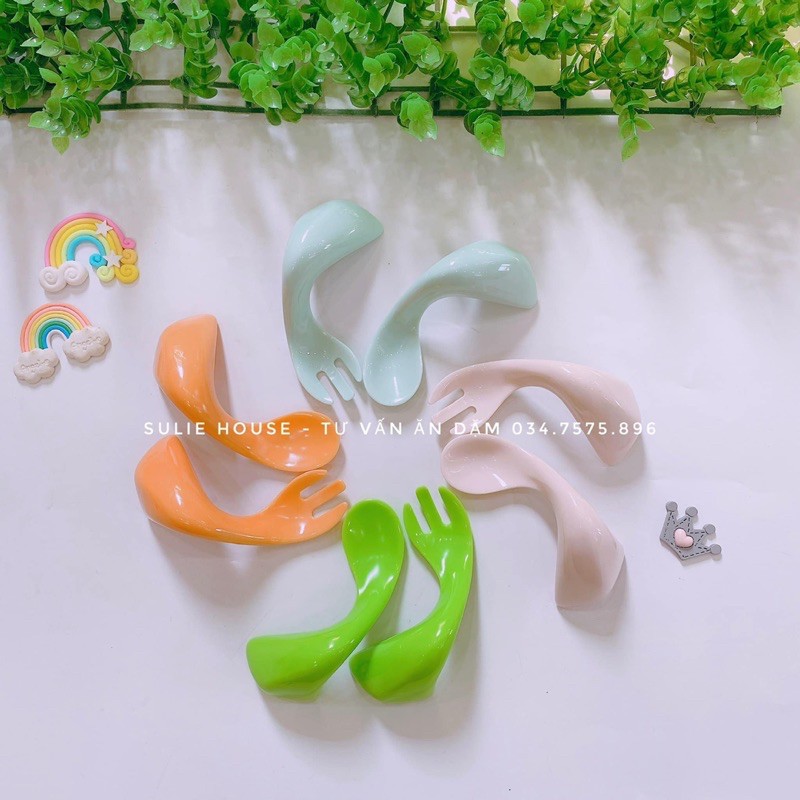 bộ thìa dĩa nhưa cong cho bé ăn dặm