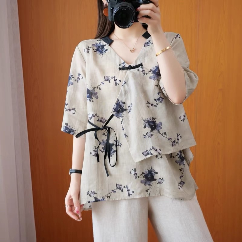 Áo oversize nút tàu / Dáng rộng / Cột vạt hờ / Chất cao cấp chính phẩm thấm hút mồ hôi