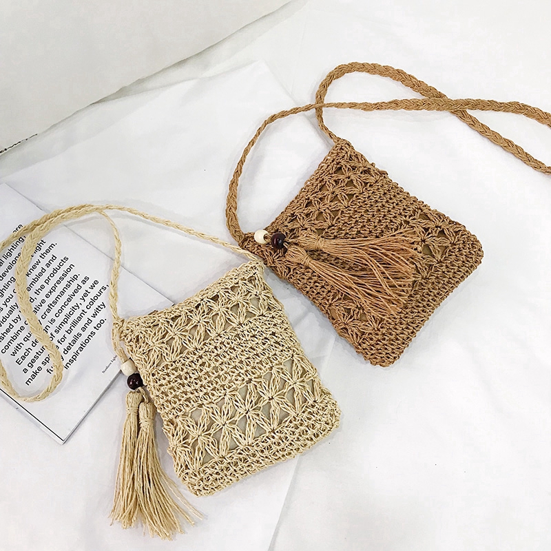 Túi cói Túi cói nữ mini đi biển kèm tua rua siêu xinh