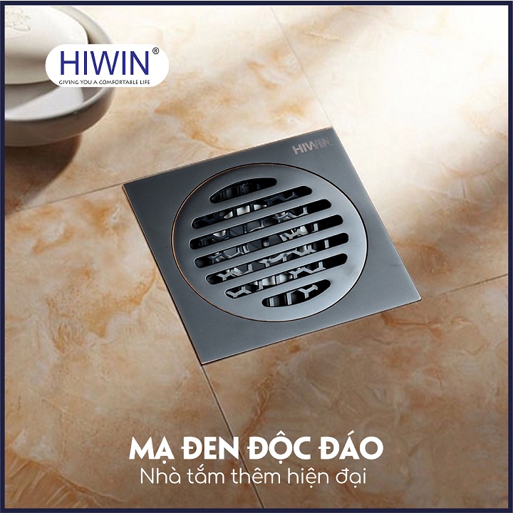 Phễu thoát sàn chống mùi hôi thoát nước nhanh đồng mạ đen kích thước 100x100mm HIWIN FD-1101B