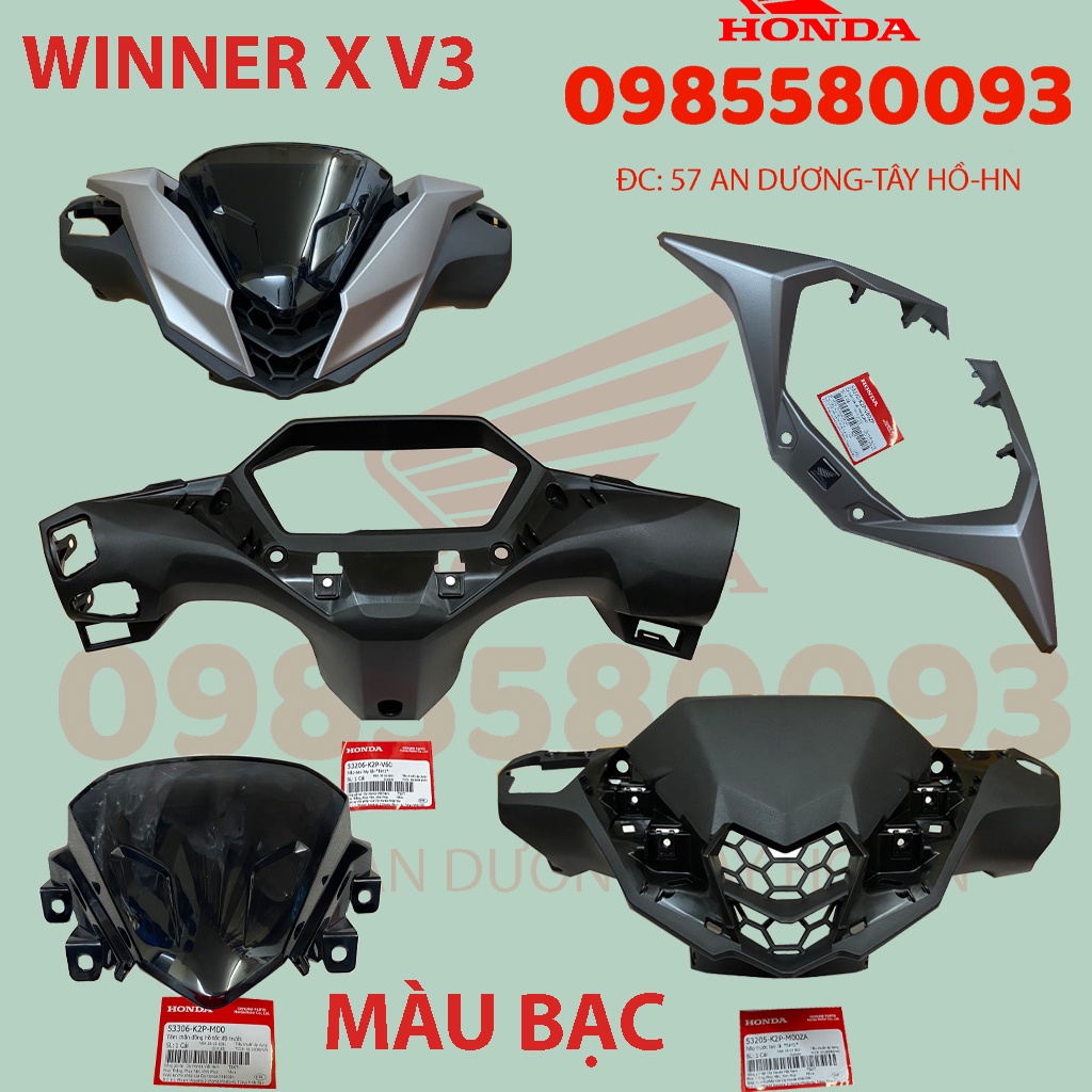 Bộ đầu Winner X 2022, NHựa đầu winner v3 hàng Honda chính hãng, MÀU BẠC